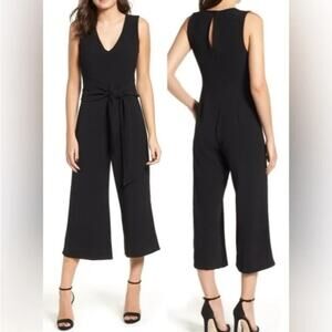 ASTR the Label Jumpsuit Black Medium Cropped Sleeveless Pockets Wide Leg